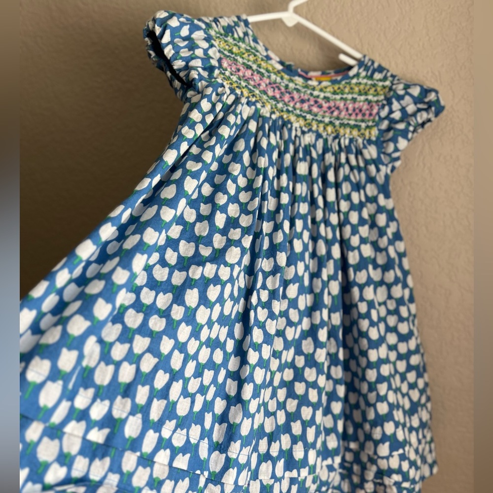 Mini Boden 5/6 Smocked Tulip Print Easter Spring Dress